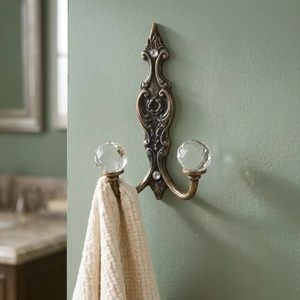 Antique Metal Wall <b>Hook</b> Crystal Knobs 1 <b>Hook</b> CROWN Pattern Waterproof Eco-Friendly Adjustable <b>for</b> <b>Towel</b> Coat Hanging - Product Image 1