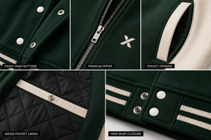 X Sports City Men's Men Classic Wool & Leather Varsity Jacket PU Leather Sleeve Turn-Down Collar Button Filling 100% Polyester - Product Image 4
