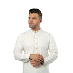 Factory Wholesale <b>Men's</b> Soft White Boski Cotton Salwar Kameez Long Embroidered Formal Button Fly Traditional <b>Men</b> Wear - Product Image 1