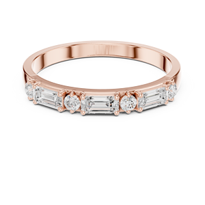 Anillo de Boda de Media Eternidad Personalizado en Oro Rosa con Corte Esmeralda y Diamantes Redondos para Mujer, Apilable, Joyería Fina para Aniversario - Product Image 2