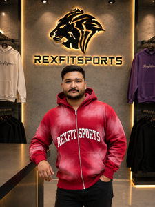 REXFITSPORTS 2026 Custom Red Graphic Zip Up Hoodie Unisex Cotton Polyester <b>Fleece</b> Streetwear Full Zip <b>Sweatshirt</b> with Sleeve - Product Image 5