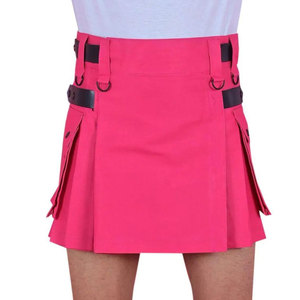 กิ๊ลท์ผ้าฝ้ายสก็อตสีชมพูขนาดเล็ก ทำมือสำหรับผู้หญิง น้ำหนักเบา ทันสมัย สวมใส่สบาย พร้อมกระเป๋าคาร์โก้  สามารถสั่งตัดได้ตามต้องการ - Product Image 1