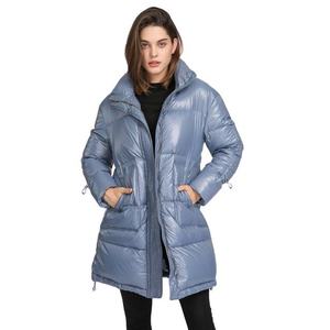 Veste longue matelassée bleue, col montant, fermeture éclair, coupe-vent, rembourrée de duvet, manteau d'hiver, style décontracté, unisexe - Product Image 1