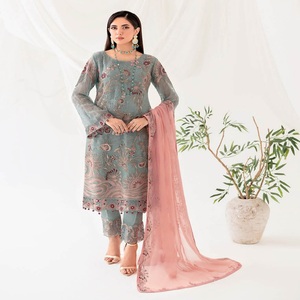Women's Embroidered Chiffon Three-Piece Punjabi Suits Ramsha Vol R-10 Long Maxi Frock <b>Eid</b> <b>Dresses</b> Heavy Party Wear for Indian - Product Image 2