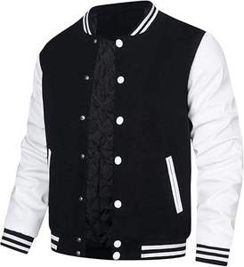 Veste varsity matelassée à capuche en toile blanche, coupe-vent noir, streetwear pour hommes - Product Image 5