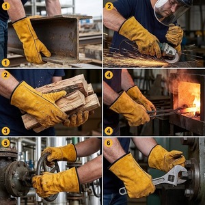 Gants de soudage en cuir de vachette renforcé, résistants à la chaleur, ignifuges, doublure polaire, conformes aux normes CE - Product Image 5