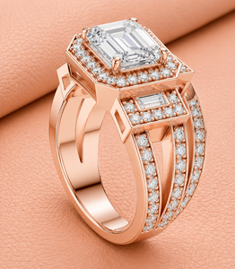 Bague de fiançailles en or rose avec halo de diamants de laboratoire taille émeraude, bijoux de mariage vintage de luxe, cadeau pour femme VVS1-VVS2 - Product Image 3