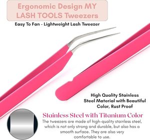 Black Silver Grip Eyelash Tweezers <b>Pink</b> <b>Box</b> Packing Isolation Private Label Fiber Tip Volume Lash Tweezers for sale - Product Image 3