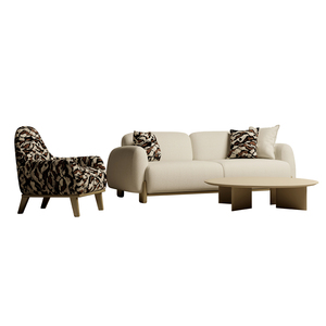 Modern Curved Fabric <b>Sofa</b> Set Luxury Living Room Furniture with Accent <b>Chairs</b> and Ottoman - Product Image 2