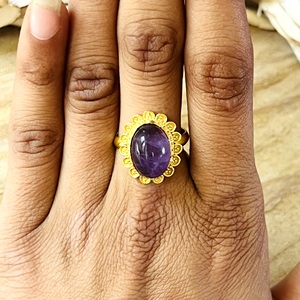 Bague en laiton au design unique pour femme, bague en améthyste, bijoux tribaux en laiton, bague fine florale bohème plaquée or 18 carats pour la vente en gros/OEM - Product Image 6