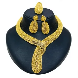 Conjunto de Joyería Clásico Africano con Flores para Mujer - Collar y Pendientes con Nudo Infinito, Chapado en Oro, Talla Única para Bodas y Fiestas - Product Image 1