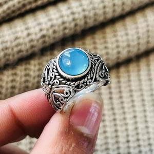 Trendy wholesale Blue Chalcedony Brass <b>Ring</b> Oxidized Silver Plated Butterfly Filigree <b>ring</b> <b>Statement</b> Bohemian Vintage <b>Ring</b> - Product Image 6