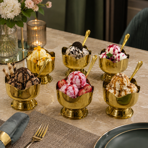 Juego de 6 Tazones de Helado Glam Gold, Copas de Postre Metálicas con Cucharas, Bandeja Elegante para Servir en Fiestas y Eventos - Product Image 4