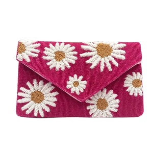 <b>White</b> Flower Embroidery Pearl Beaded Button Closure Crossbody <b>Clutch</b> Handbag Luxury Evening Bridal Wedding Party Custom Designer - Product Image 1