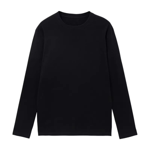 T-shirt en coton blanc à manches longues pour homme, col rond, coupe classique, jersey décontracté, couleur unie, manches tricotées - Product Image 2