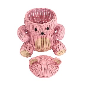 <b>Pink</b> Woven Rattan <b>Bear</b> Shaped Storage Basket for Children's Toy Organization Cute Animal Design Eco-Friendly Decor - Product Image 4