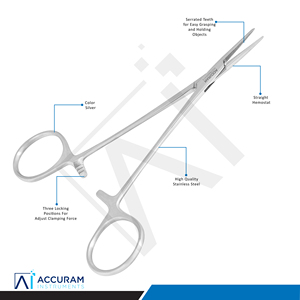 Pinces hémostatiques chirurgicales dentaires Accuram Micro Halstead Mosquito Forceps droites 12,5 cm en acier inoxydable, manuelles, ergonomiques, CE - Product Image 4