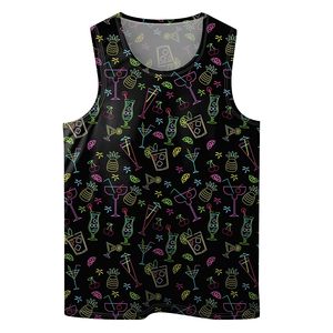 Débardeur noir pour homme imprimé par sublimation, motif néon cocktail, imprimé intégral, style tropical - Product Image 2