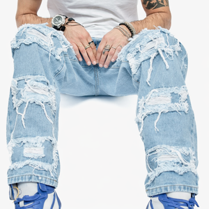 Jeans de mezclilla para hombre, estilo Y2K, de cintura alta, rectos, transpirables, desgastados, a la moda, para streetwear. - Product Image 3