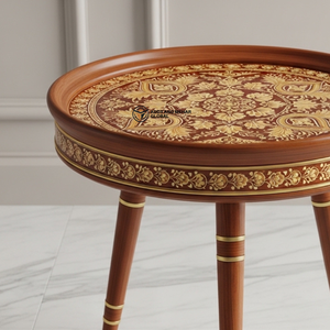 Brown Traditional Meena Wooden <b>Stool</b> – Handcrafted <b>Round</b> Decorative Tripod Accent <b>Stool</b> with Floral Design - Product Image 2