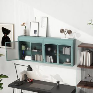Armadietto Metallico a 2 Ante Verde Militare da Parete con Porte in Vetro Temperato per Bagno, Cucina o Soggiorno - Product Image 2
