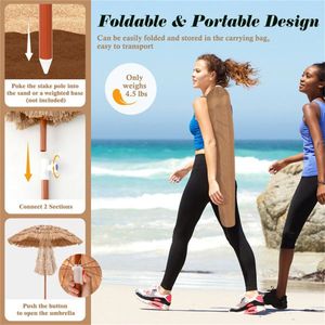 Ombrellone da Patio in Paglia Naturale da 6 Piedi con Pulsante di Inclinazione, Design Tropicale per Esterni, Elegante e Funzionale con Base - Product Image 6