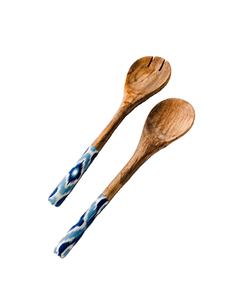 ชุดเซ็ตเซิร์ฟเวอร์สลัดมือจับทำจากเรซินสีมีชุดเครื่องครัวไม้อาคาเซียมมะม่วงทำจากธรรมชาติผลิตในอินเดีย - Product Image 1