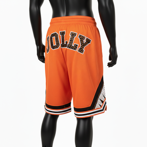 Pantalones Cortos de Baloncesto Ligeros de Malla de Poliéster de 180 GSM, Color Naranja Vibrante, Panel con Rayas, Logotipo Serigrafiado - Product Image 5