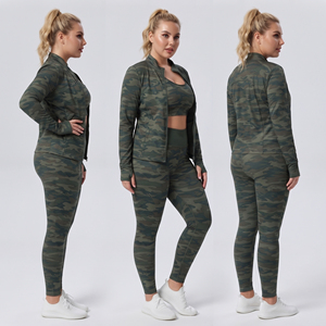 Camo Printed Compression Legging Three Piece Set Sport Bra Training Jacket Three Pcs Set <b>Women</b> Plus Size Gym Wear Three Pcs Set - Product Image 5