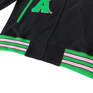 AKA Black Fleece Letterman <b>Jacket</b> Unisex Size Black Green Pink Varsity Style Full Zip Casual Premium Outerwear - Product Image 4