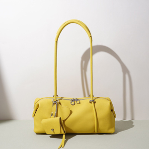 Bolso de Hombro Amarillo de PU con Decoración de Remaches, Dos Asas, Patrón Lichee, Estilo Minimalista, para Uso Diario en Todas las Estaciones - Product Image 5