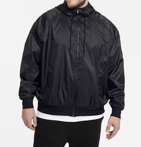 Chaqueta Bomber con Capucha para Hombre, Color Sólido, Cierre de Cremallera, Cortavientos, Casual, Otoño, Corte Regular, Exterior de Poliéster - Product Image 1