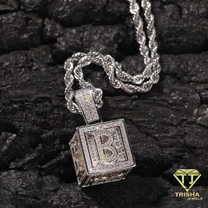 High Shine Moissanite Diamond M Letter Pendant With Gold Tone <b>Square</b> <b>Frame</b> And Brilliant <b>White</b> Stones Luxury Urban Fashion - Product Image 3