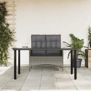 Set da pranzo da 2 pezzi in Poly Rattan grigio con cuscini Set da giardino - Product Image 1