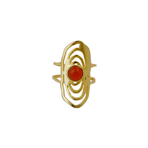 Anillo Ajustable de Piedra Preciosa Cornalina Natural, Anillo Grueso Bohemio con Diseño en Espiral, Anillo de Banda Gruesa, Piedra de Nacimiento de Julio, Joyería Abstracta Chapada en Oro - Product Image 3