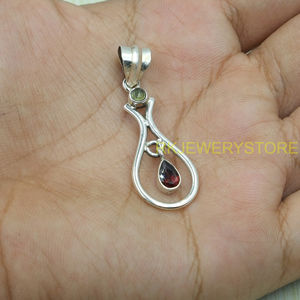 จี้รูปหยดน้ำเงินเงินแท้ 925 ประดับด้วยพลอยการ์เนตและพรีไนต์ ทำด้วยมือ จี้ห้อยประดับพลอย ขายส่งเครื่องประดับสำหรับผู้หญิง - Product Image 3
