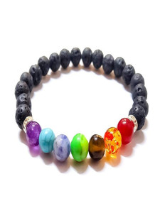 Venta al por mayor 7 Chakra pulsera de cuentas de equilibrio de energía curativa natural 8mm pulsera de piedra de lava para la venta - Product Image 3