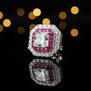 Anillo Octogonal de Moissanita con Halo de Zafiro Rosa y Piedra Central Cuadrada, Joyería de Regalo - Product Image 3