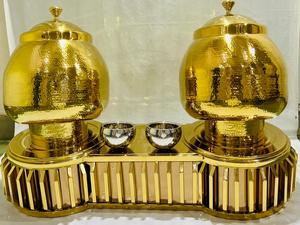 Luxury Gold Stainless Steel WOKS Double Soup Tureen Pot <b>Holder</b> 20L <b>Hammered</b> Finish Buffet Warmer Stand Hotel Catering Banquet - Product Image 6