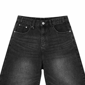<b>Men</b>’s <b>Black</b> Washed Denim Jorts Loose Fit Knee Length Baggy Jean <b>Shorts</b> Casual Streetwear Summer Fashion - Product Image 3