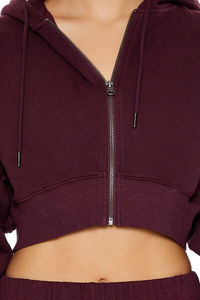 Sudadera con capucha para mujer, corta, con cremallera frontal, oversize, de forro polar, manga larga, color liso, hombros caídos, de algodón tejido, informal de invierno - Product Image 6