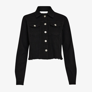 Women's <b>Cropped</b> <b>Denim</b> <b>Jacket</b> Wholesale Washed Black Jean Coat Casual Summer Outerwear Shipping to USA - Product Image 1