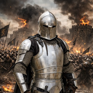 Armadura medieval de la mejor calidad, tipo Sugarloaf, en acero dulce de calibre 18, con acabado pulido, tamaño completo, aproximadamente 7 pies, con acabado pulido. - Product Image 1