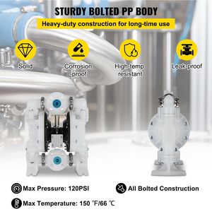 Pompa a Doppio Diaframma in Polipropilene da 1 Pollice ad Aria Compressa, 30GPM, 120PSI Pressione Massima, Bassa Potenza Nominale per Uso Chimico Industriale - Product Image 3