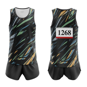 Unisex Black/Green <b>Running</b> Vest Shorts Set Four-Way Stretch Breathable Moisture Wicking Eco-Friendly Quick Dry Sublimated Print - Product Image 6