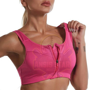 Soutien-gorge de sport rose pour femme de qualité supérieure avec fermeture éclair frontale, maintien élevé, coussinets amovibles, sans coutures, idéal pour le yoga et l'entraînement - Product Image 1