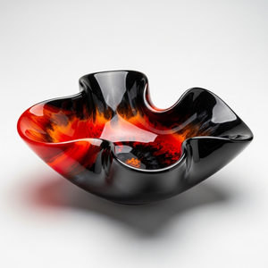 Bol décoratif en résine noire et rouge, artisanal et luxueux |   Bol de service d'art abstrait moderne - Product Image 2