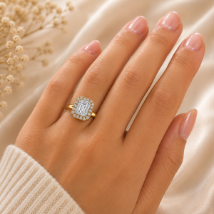 <b>Emerald</b> Cut Lab Grown Diamond <b>Ring</b> 925 <b>Silver</b> 9kt, 14kt, 18kt Gold Diamond <b>Rings</b> for Women's Engagement <b>Ring</b> - Product Image 2