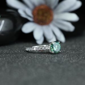Luxury Green Round Cut Moissanite CZ <b>Ring</b> Prong Setting Engagement <b>Ring</b> 925 <b>Silver</b> Women Wedding Jewelry - Product Image 5