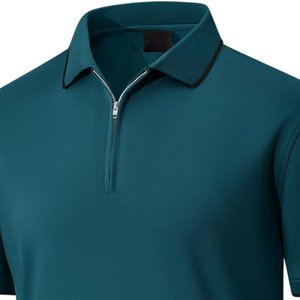 T-shirt décontracté et respirant pour homme, en maille unie vert sarcelle, avec col zippé à quart de tour et ourlet fendu, idéal pour le golf et les occasions professionnelles - Product Image 2